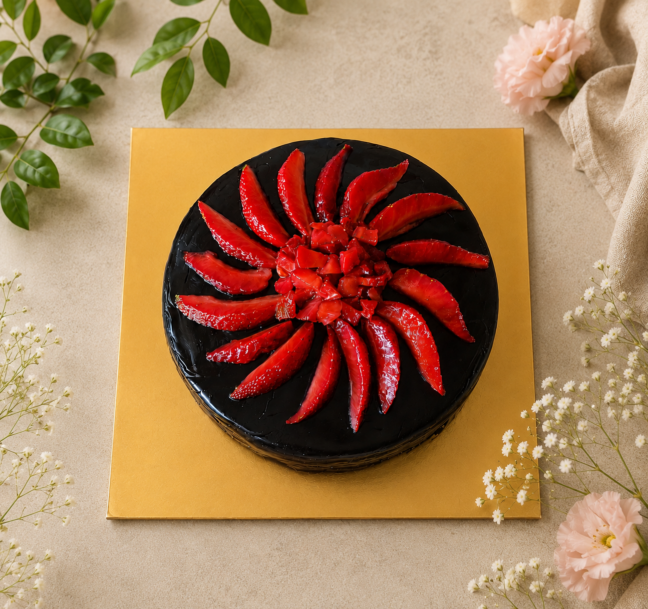 Fresh Strawberry Chocolate Ganache Cake